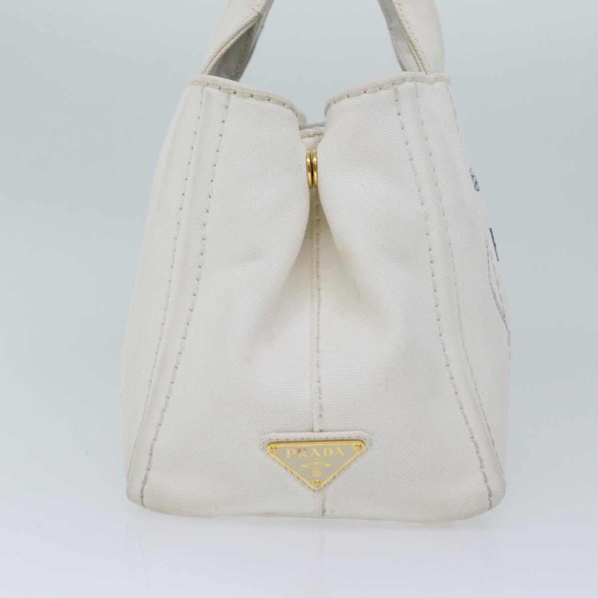 PRADA Canapa PM Hand Bag Canvas White yk11508