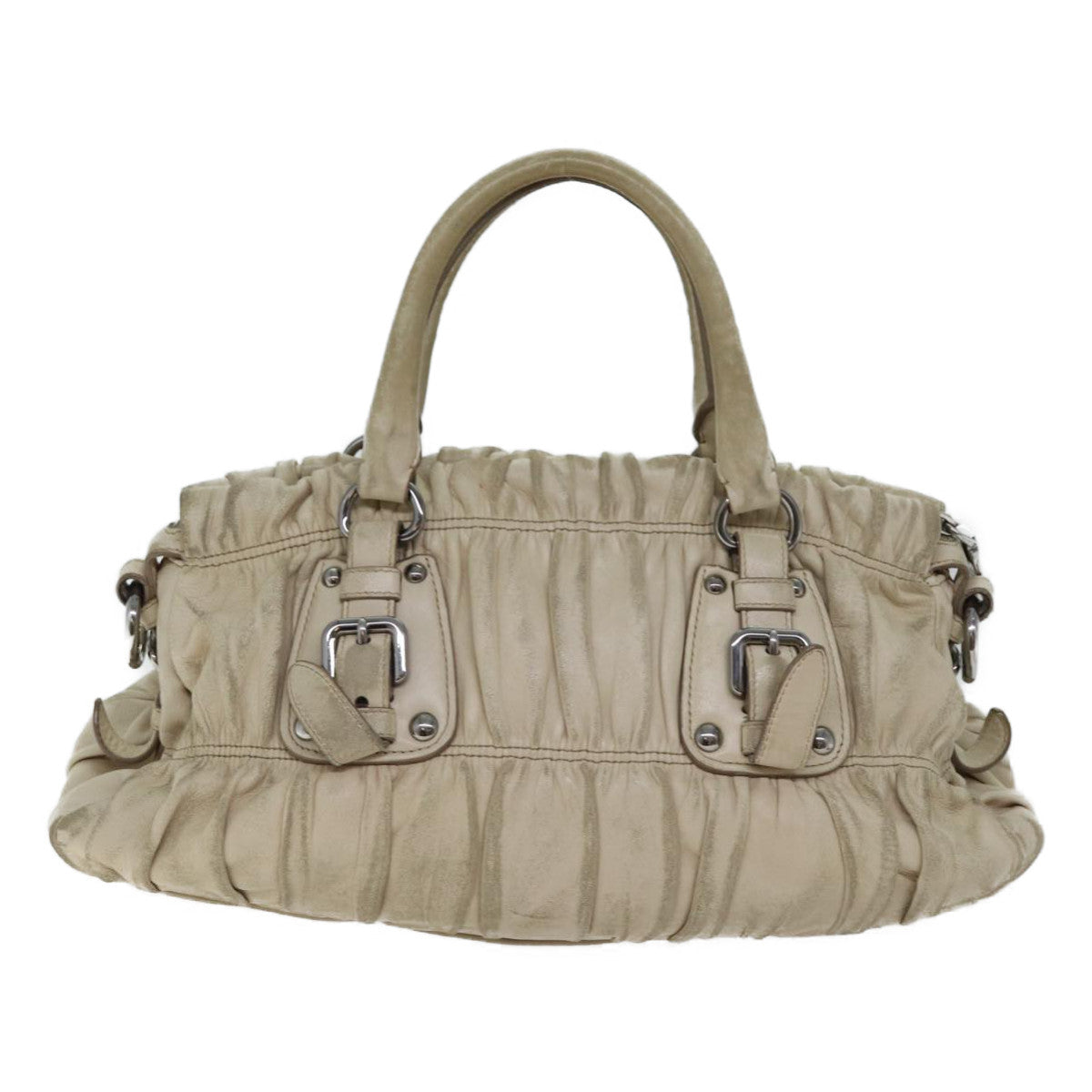 PRADA Hand Bag Leather 2way Beige yk11925