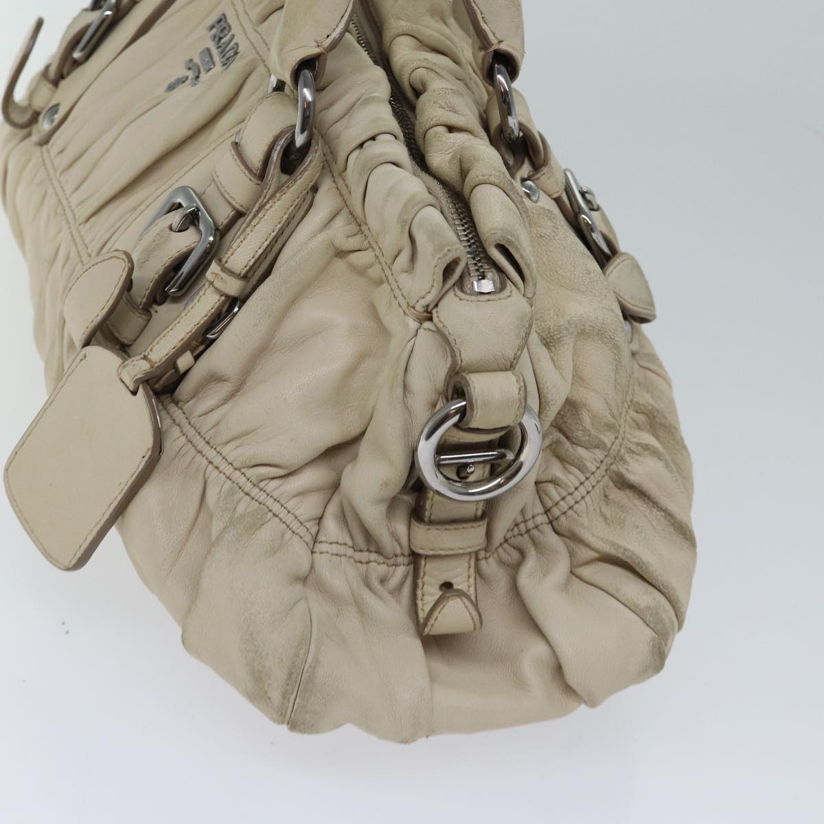 PRADA Hand Bag Leather 2way Beige yk11925