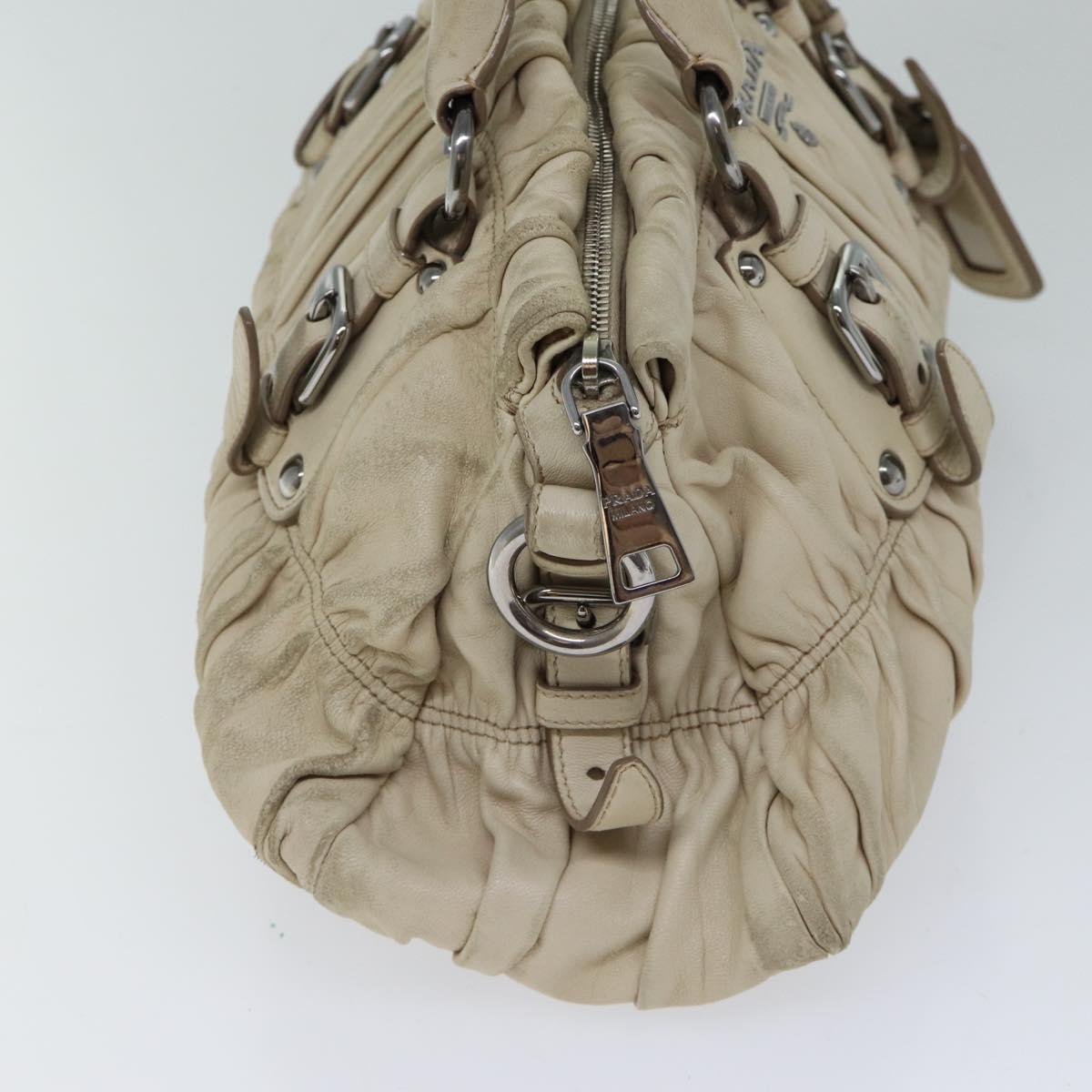 PRADA Hand Bag Leather 2way Beige yk11925