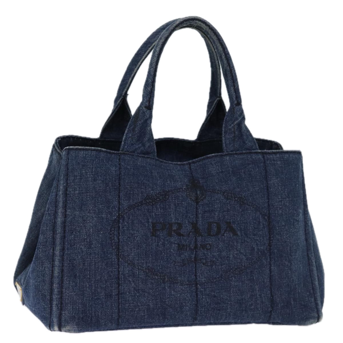 PRADA Canapa MM Hand Bag Denim Blue yk12044