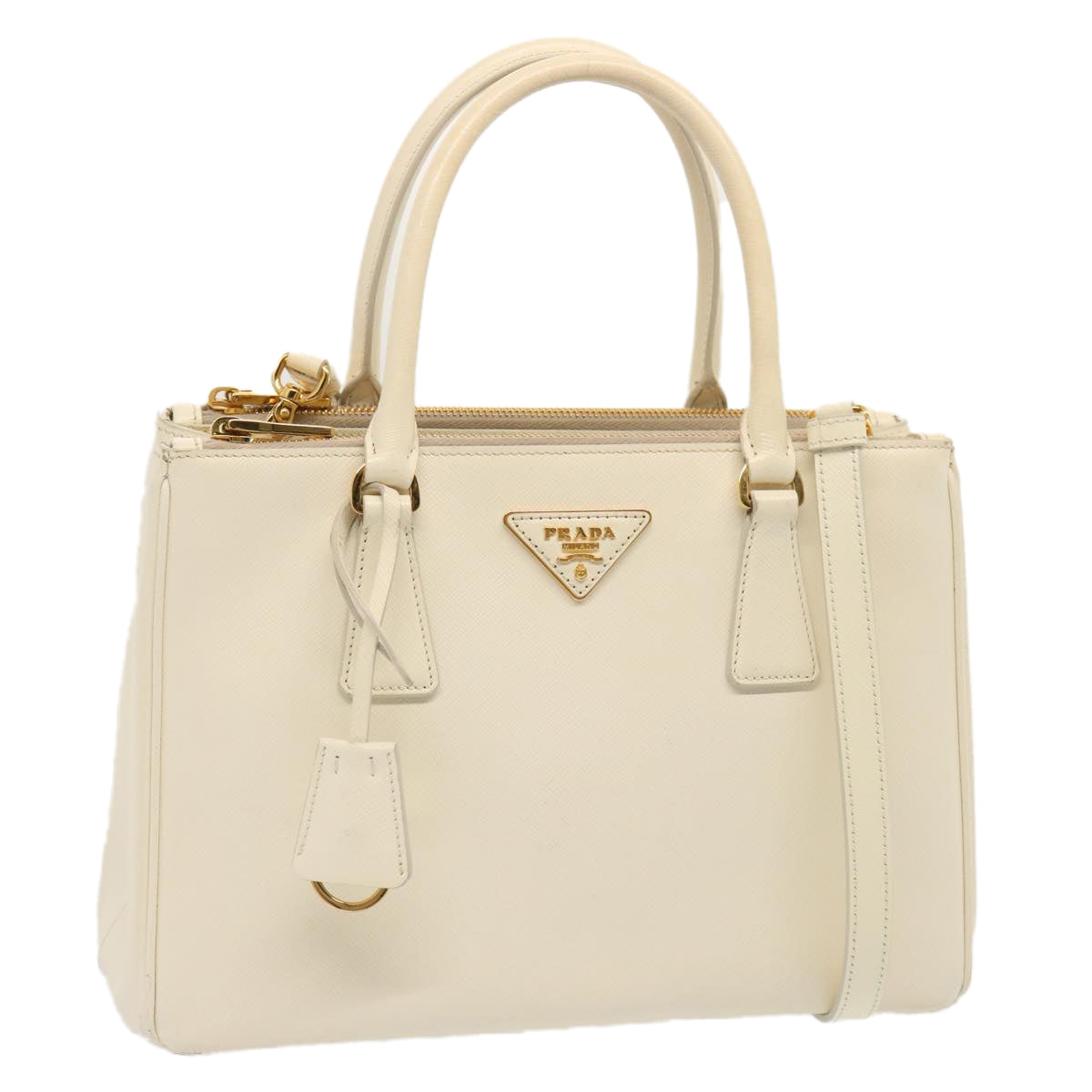 PRADA Galleria Hand Bag Safiano leather 2way White yk12051