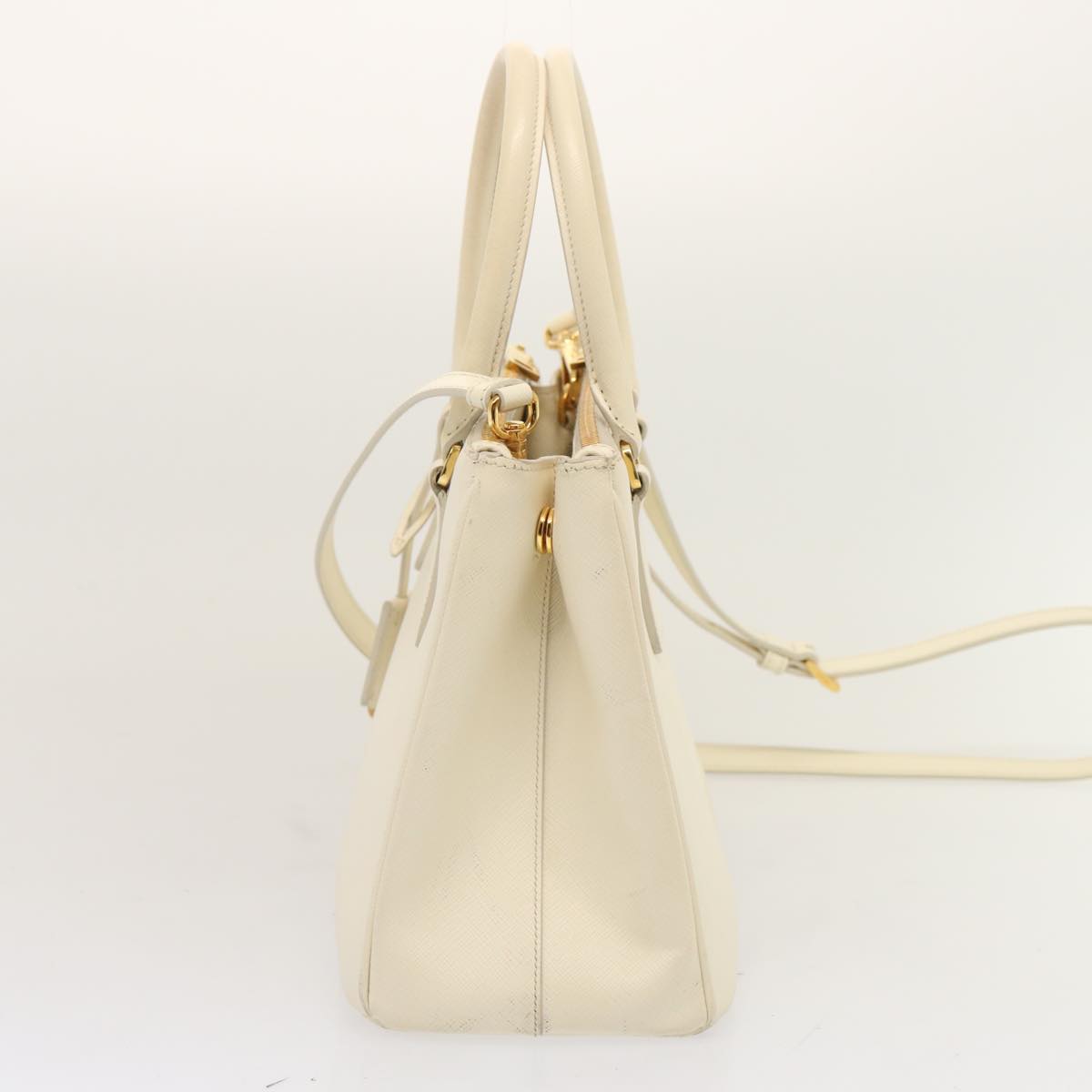 PRADA Galleria Hand Bag Safiano leather 2way White yk12051