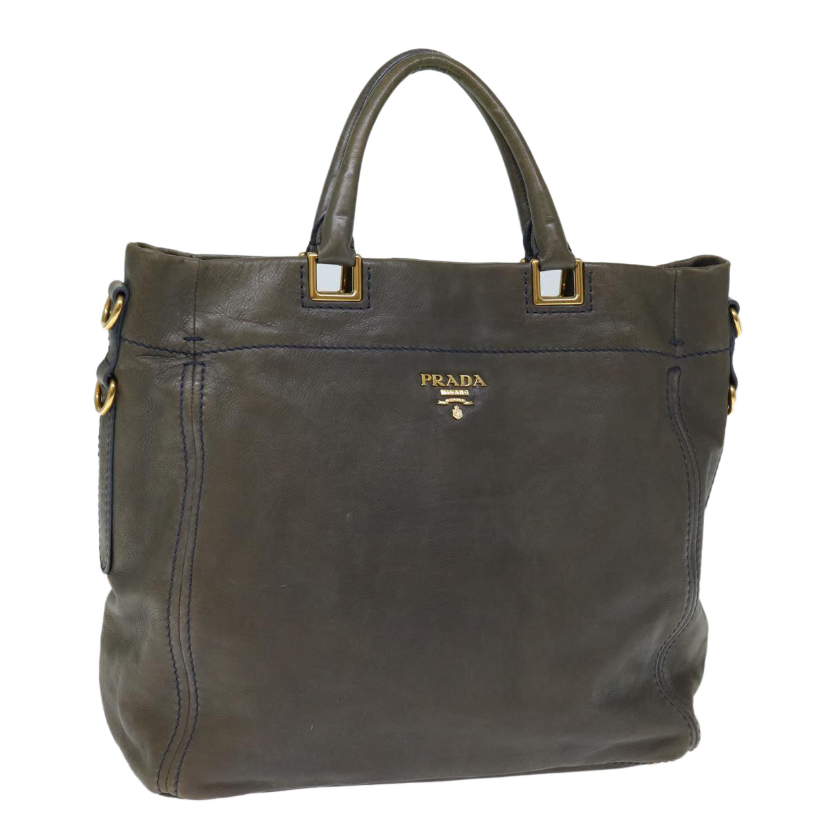 PRADA Hand Bag Leather Gray yk12403