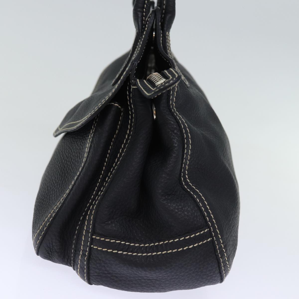 PRADA Hand Bag Leather Black yk12414