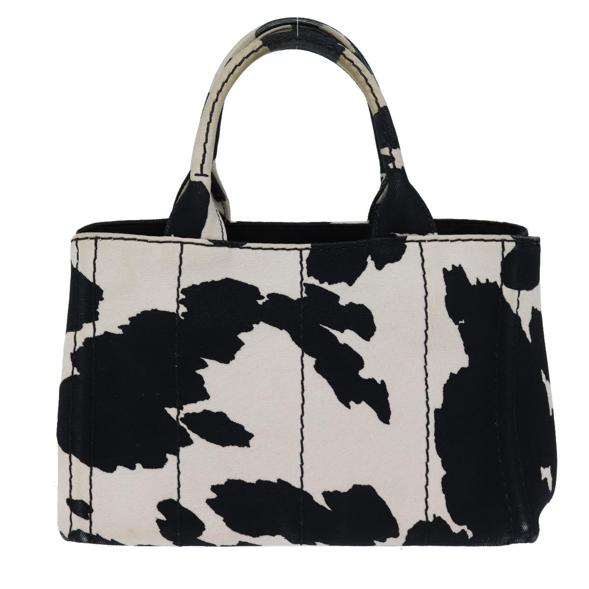 PRADA Cow Pattern Canapa PM Hand Bag Canvas 2way White Black yk12633