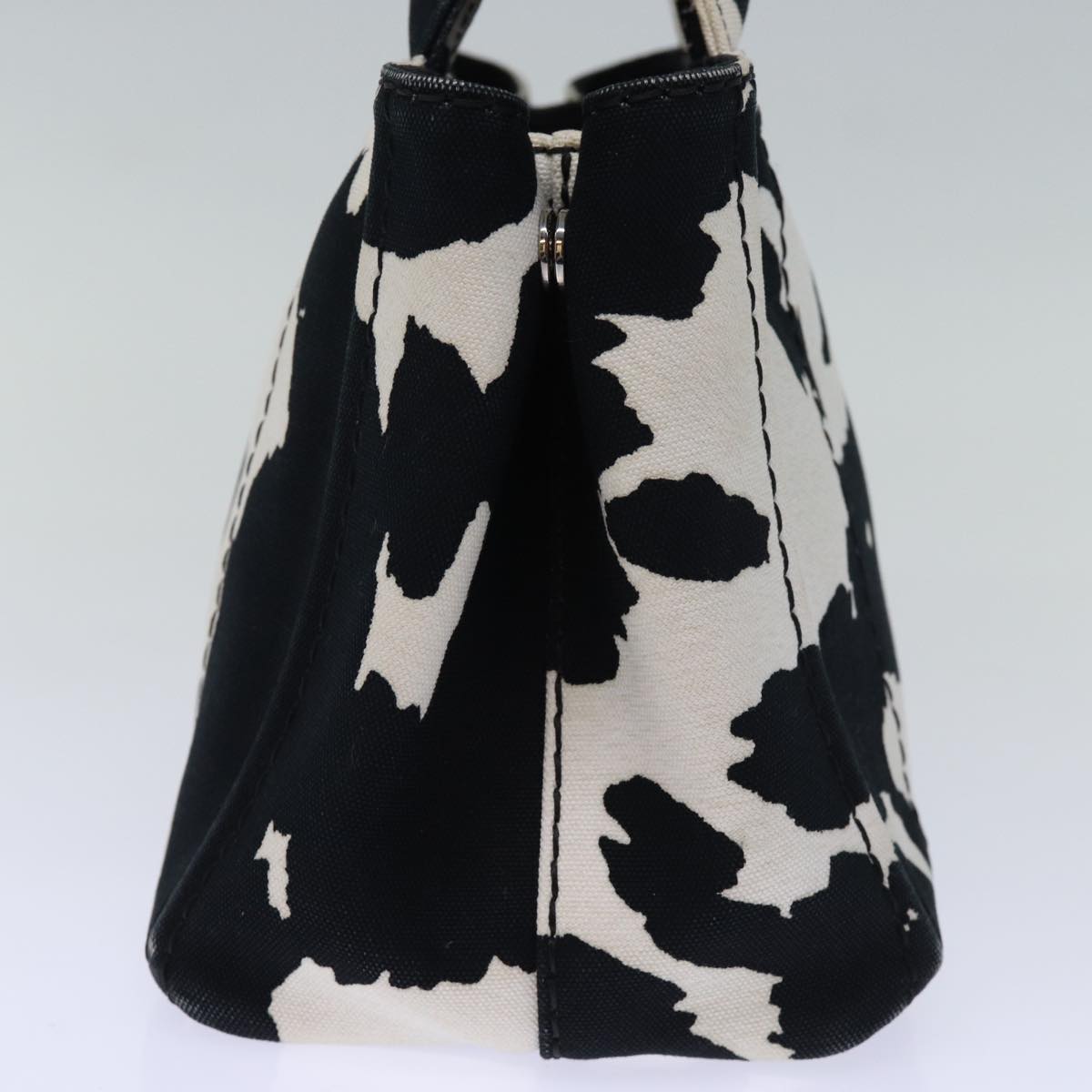 PRADA Cow Pattern Canapa PM Hand Bag Canvas 2way White Black yk12633