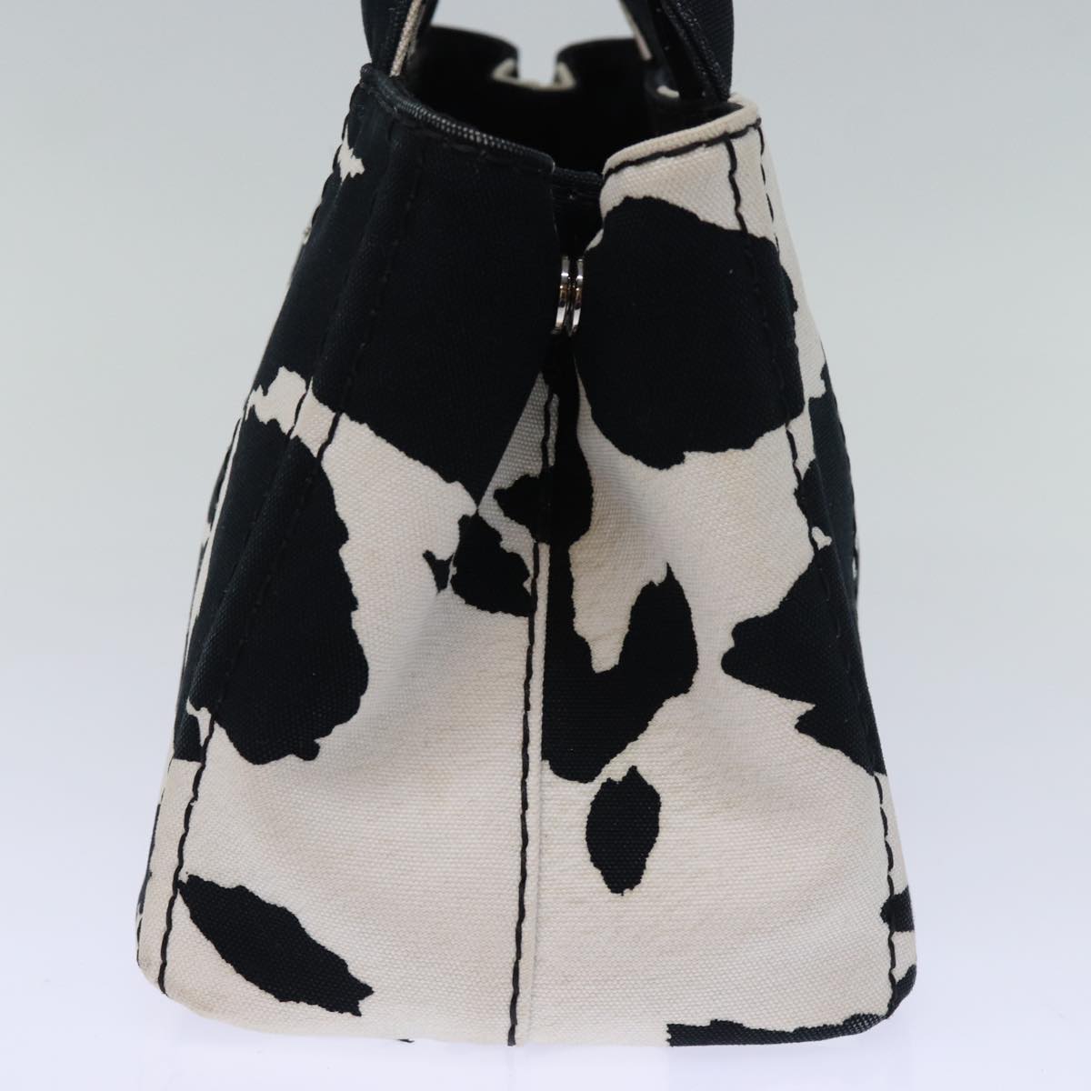 PRADA Cow Pattern Canapa PM Hand Bag Canvas 2way White Black yk12633