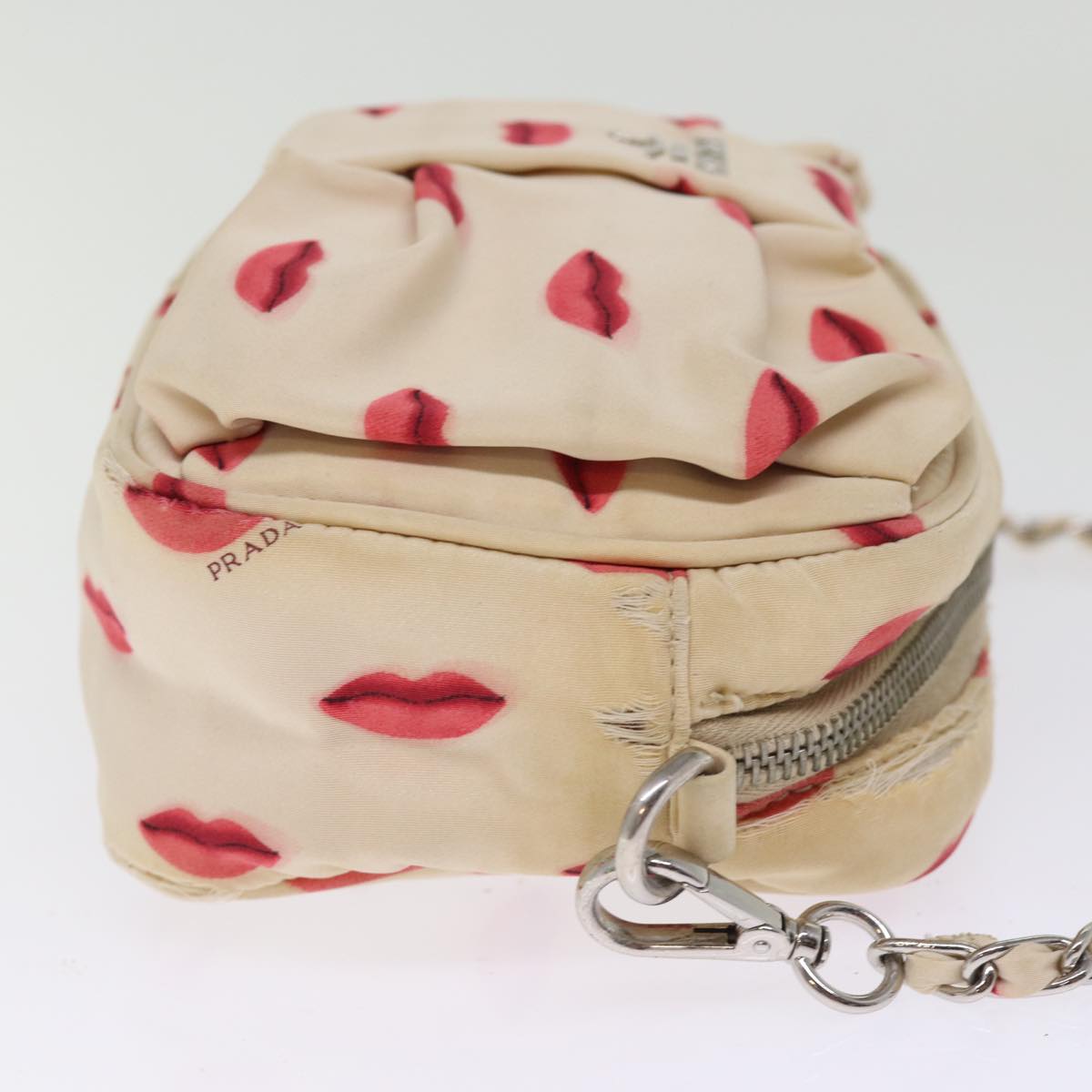 PRADA Chain Shoulder Bag Cotton Red White yk12739
