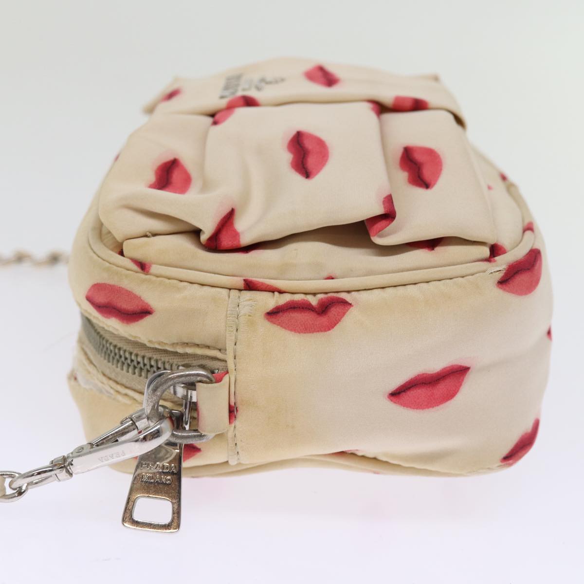 PRADA Chain Shoulder Bag Cotton Red White yk12739