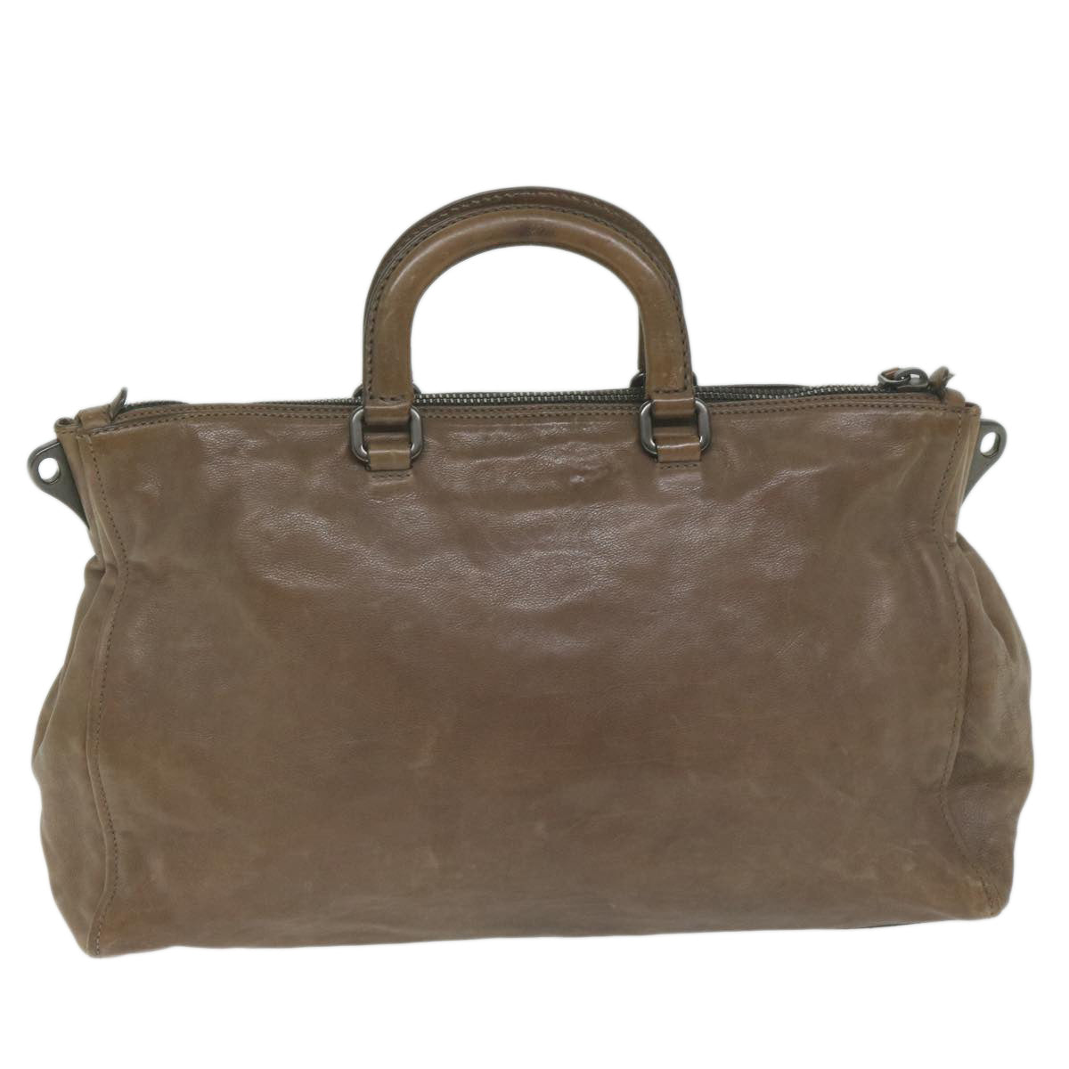 PRADA Hand Bag Leather Brown yk9949