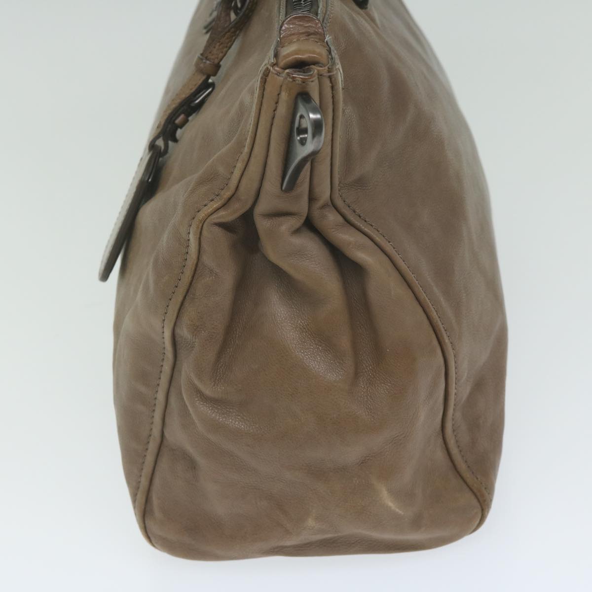 PRADA Hand Bag Leather Brown yk9949