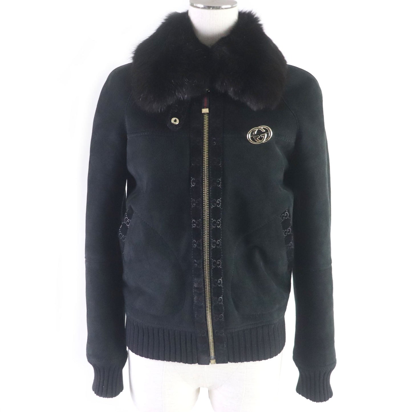 Gucci Lamb Leather Fox Fur Jacket Black 40