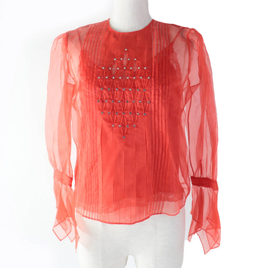 GUCCI Silk Metal See-through Blouse Red 36