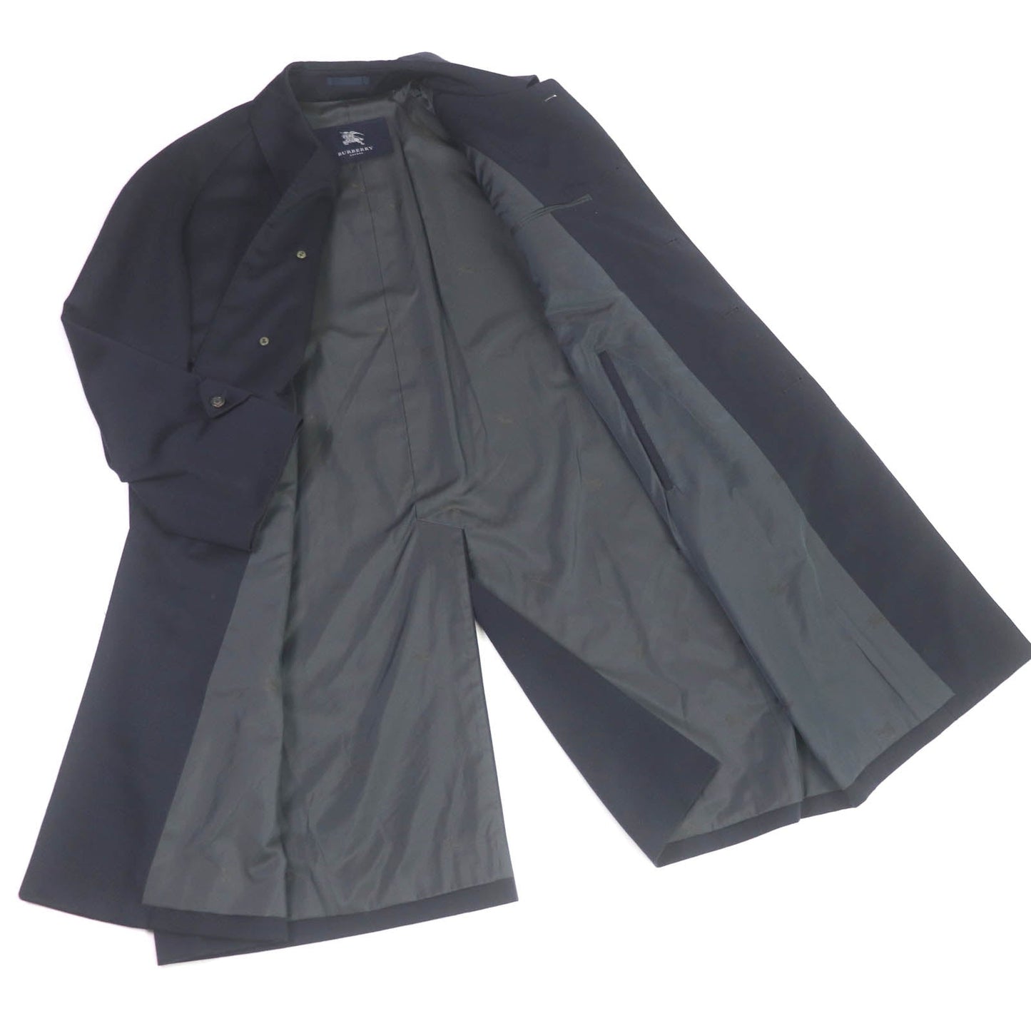 Burberry Cashmere Wool Windowpane Coat Navy
