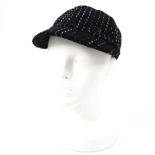 Chanel 23P Tweed Casquette Hat Black Silver M