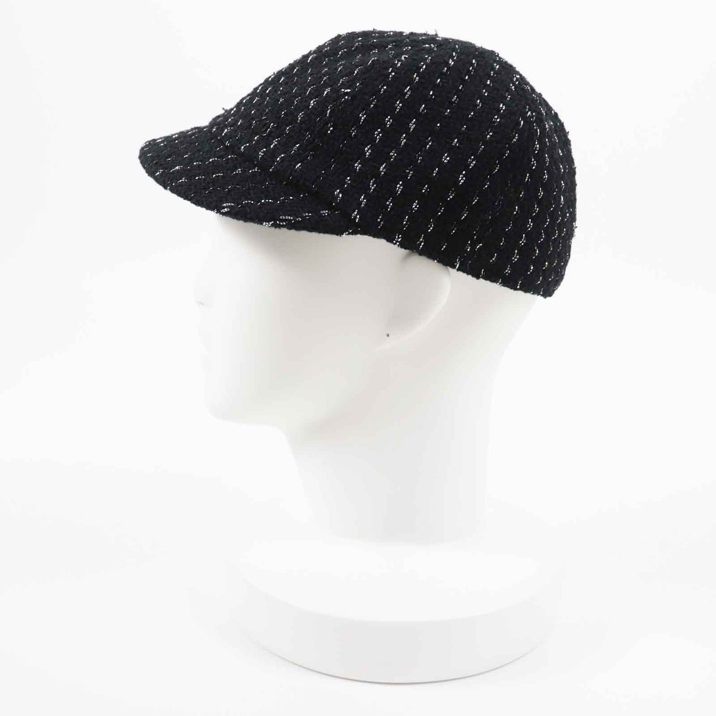 Chanel 23P Tweed Casquette Hat Black Silver M
