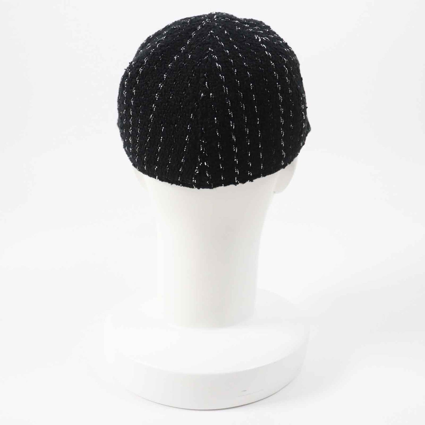 Chanel 23P Tweed Casquette Hat Black Silver M