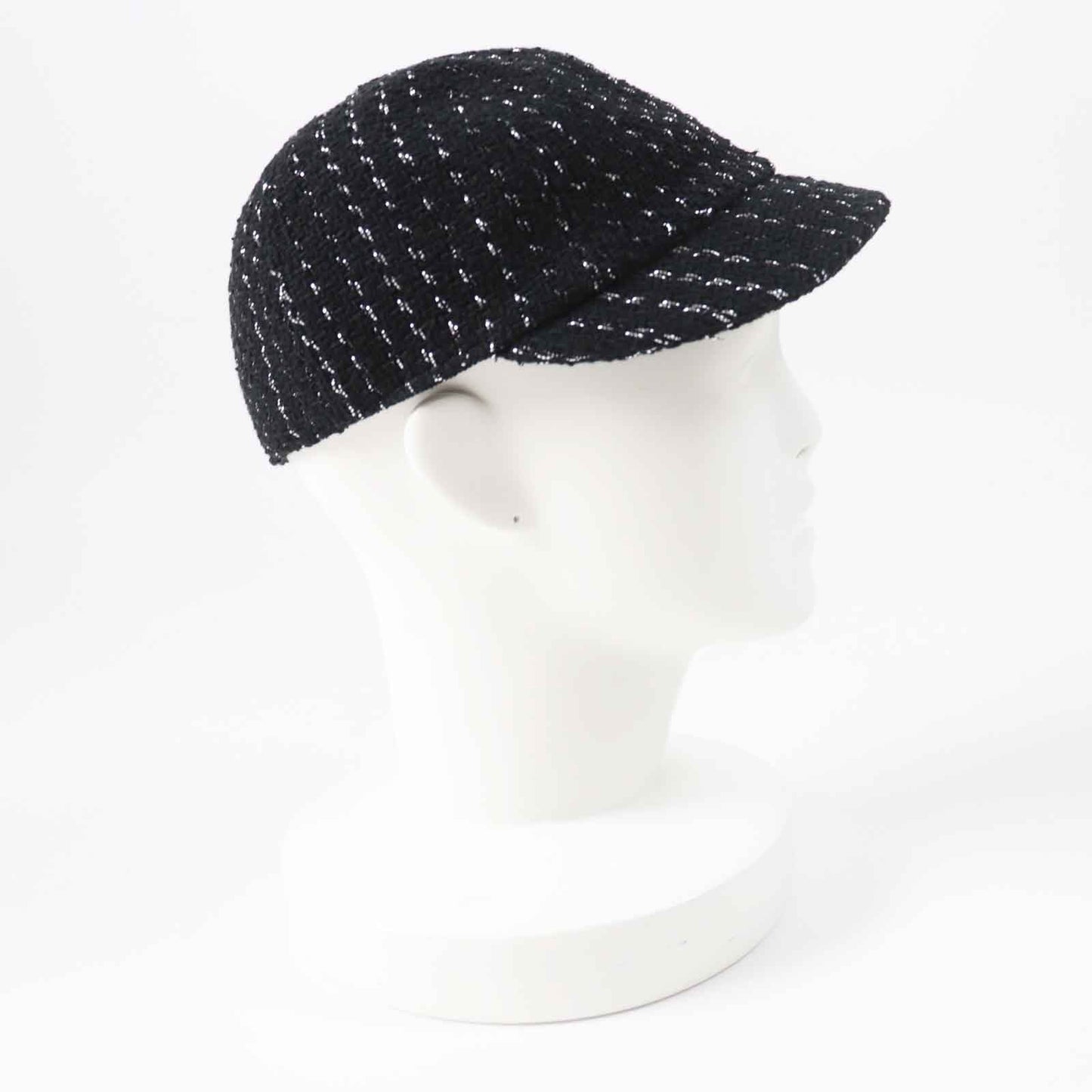 Chanel 23P Tweed Casquette Hat Black Silver M