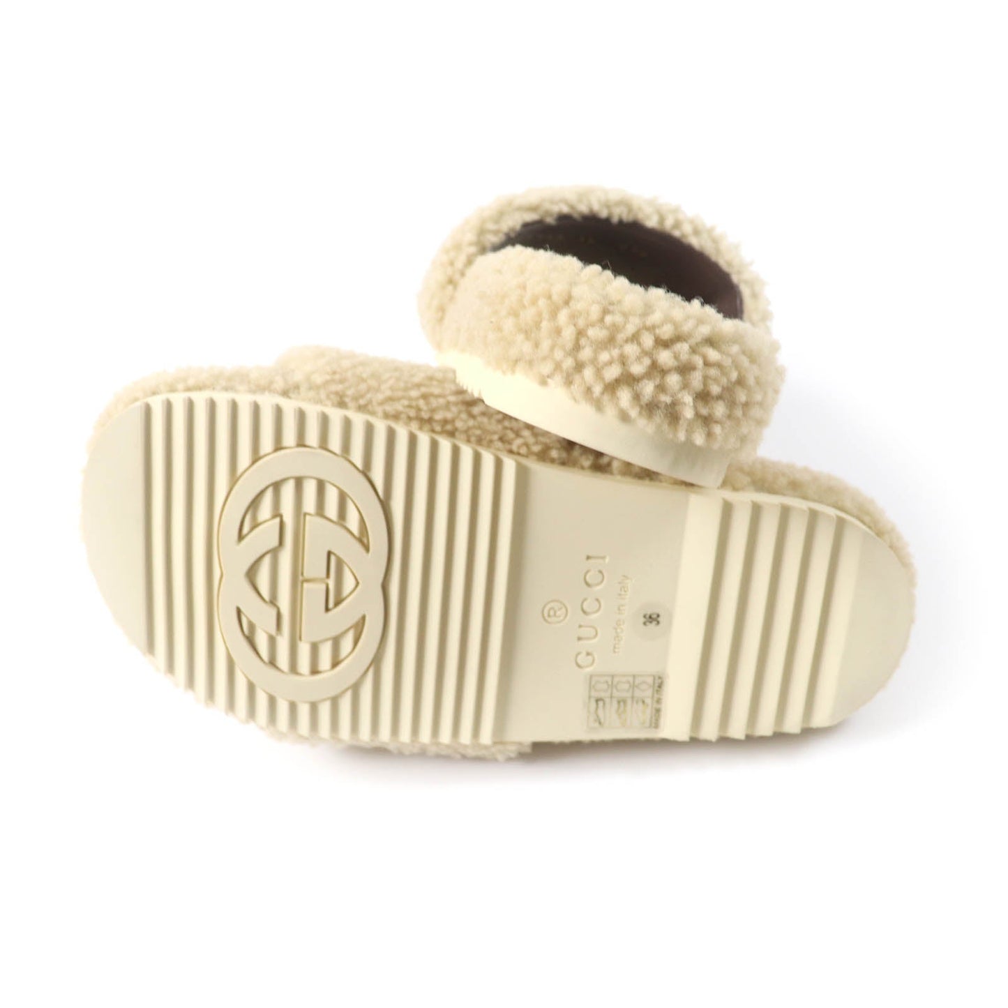 GUCCI Shearling Mouton Sandals Beige 36