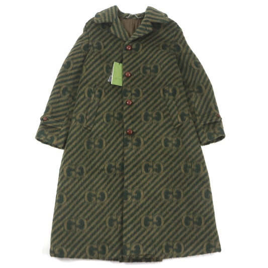 GUCCI Llama Wool GG Stripe Coat Green 44
