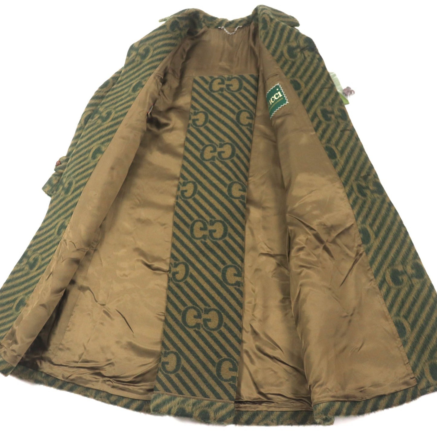 GUCCI Llama Wool GG Stripe Coat Green 44
