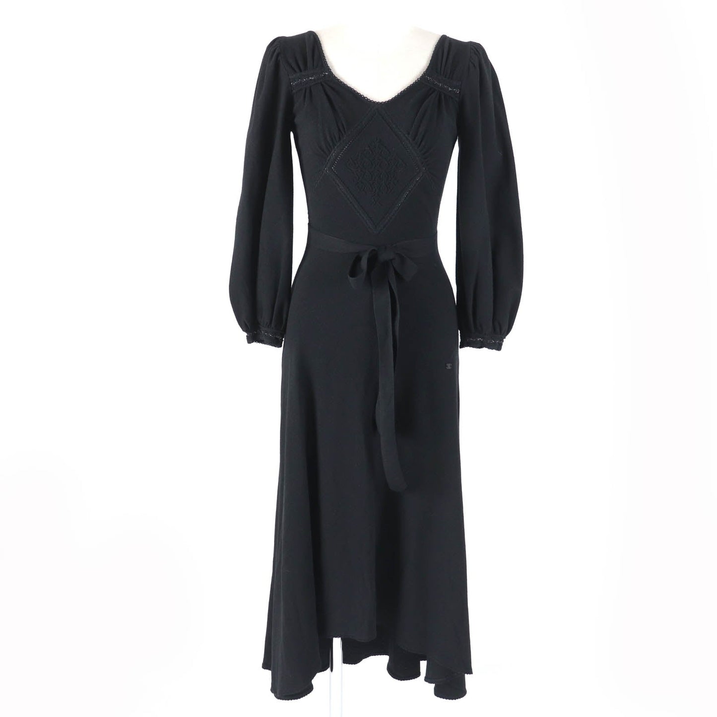 Chanel COCO Mark Puff Sleeve Knit Dress Black 36