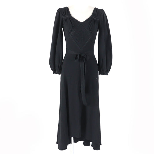 Chanel COCO Mark Puff Sleeve Knit Dress Black 36