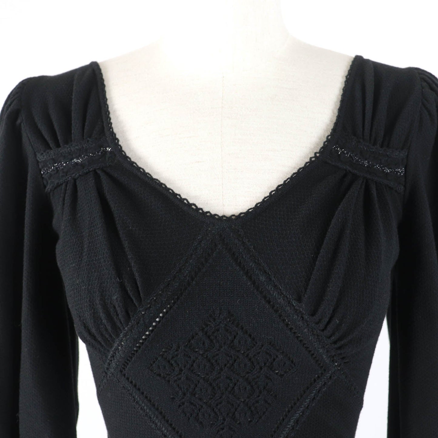 Chanel COCO Mark Puff Sleeve Knit Dress Black 36