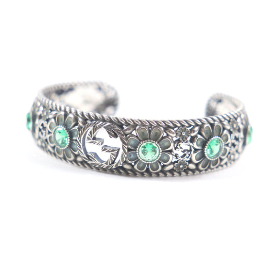 GUCCI Crystal Floral G Bangle Silver Bracelet