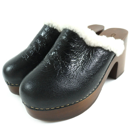Chanel Sheepskin Wood Clogs Sandals G35368