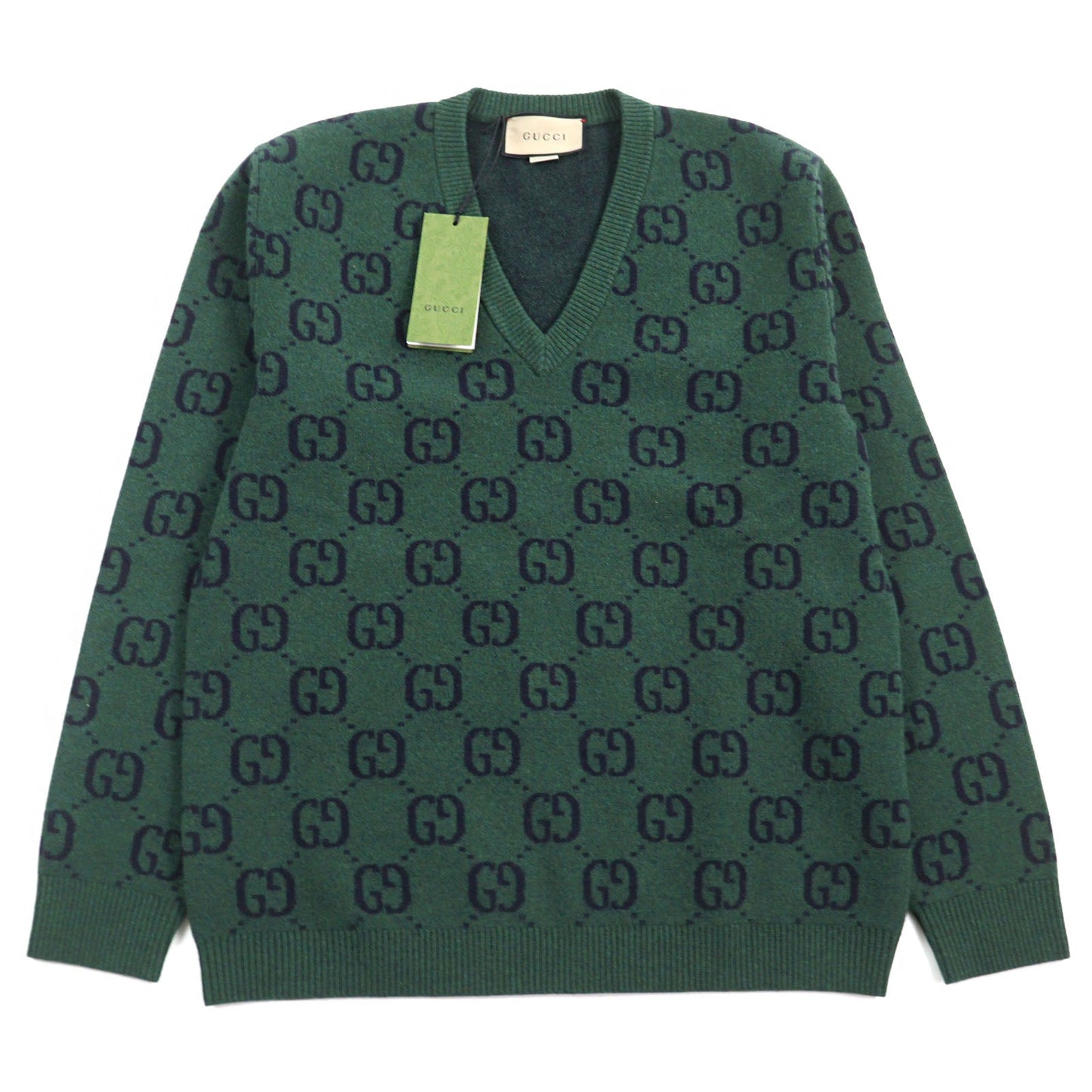 Gucci Wool GG Jacquard V-Neck Sweater M
