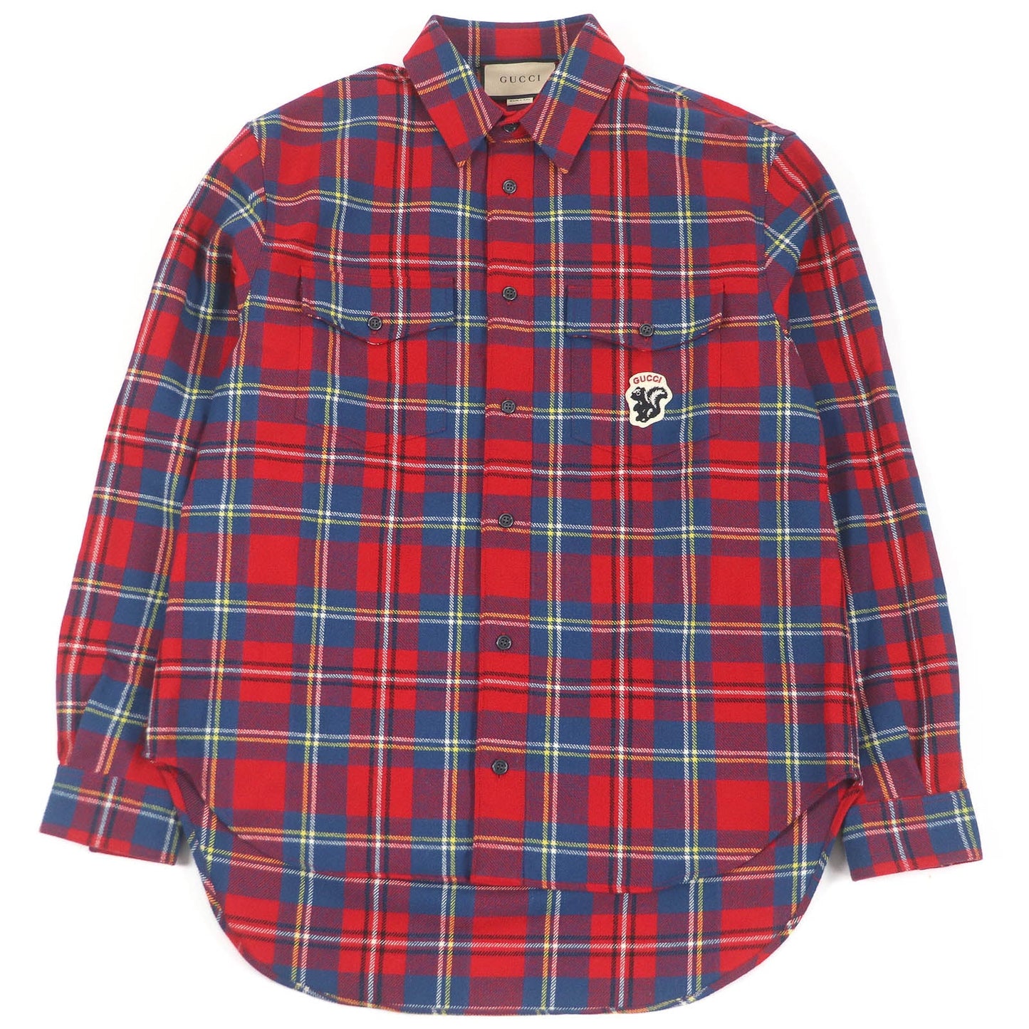 Gucci Wool Nylon Skunk Patch Tartan Shirt