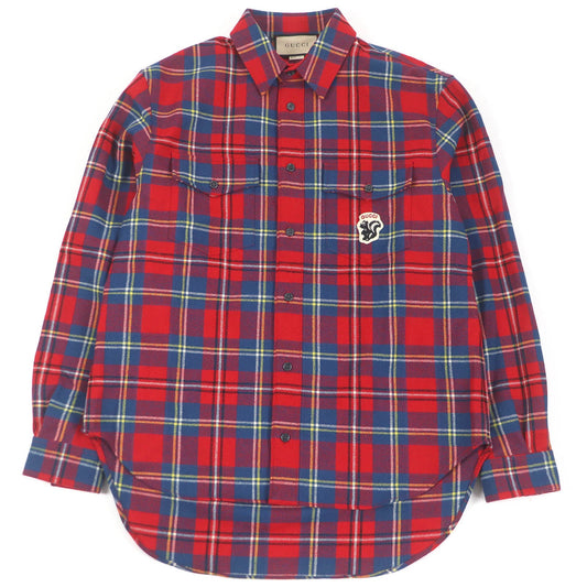 Gucci Wool Nylon Skunk Patch Tartan Shirt