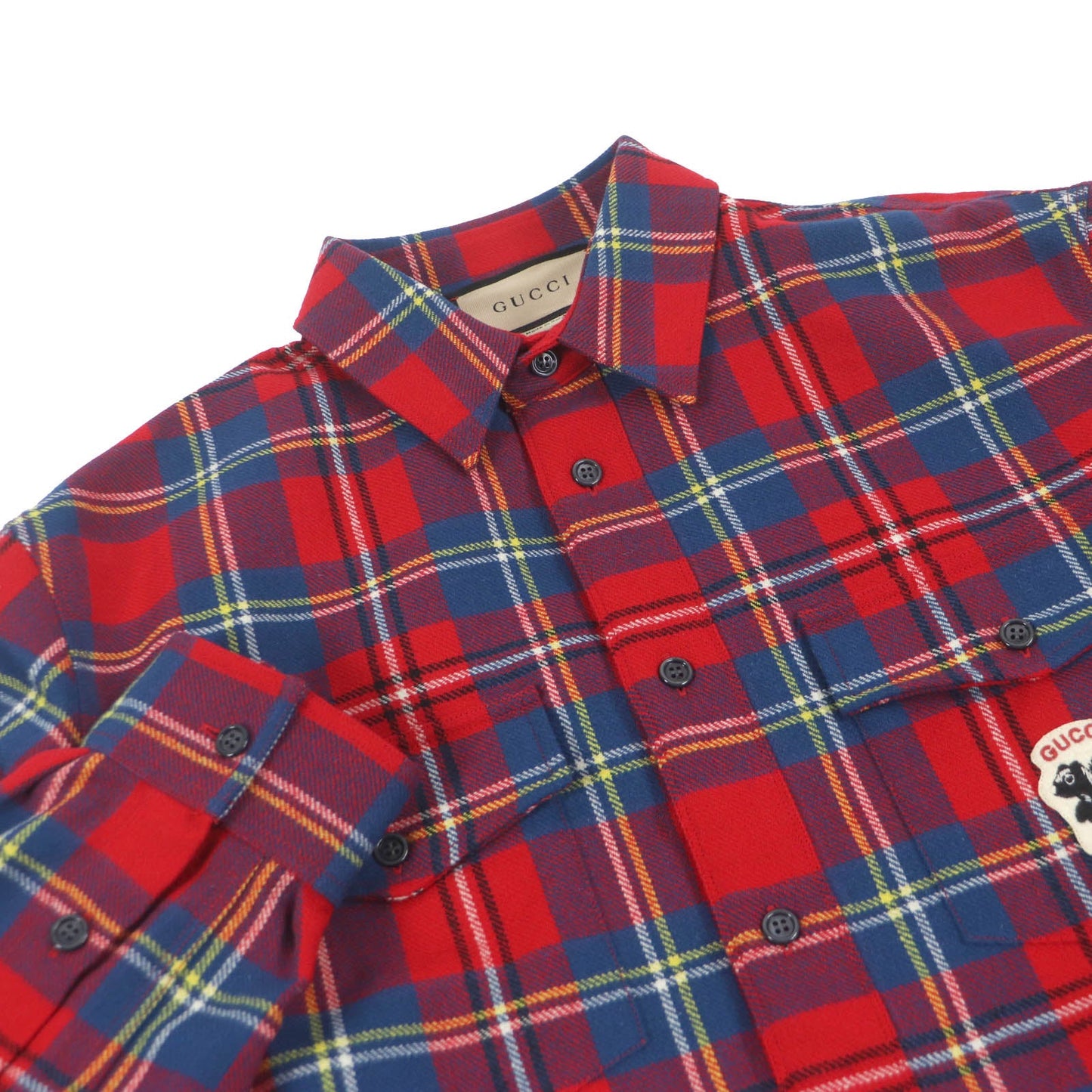 Gucci Wool Nylon Skunk Patch Tartan Shirt