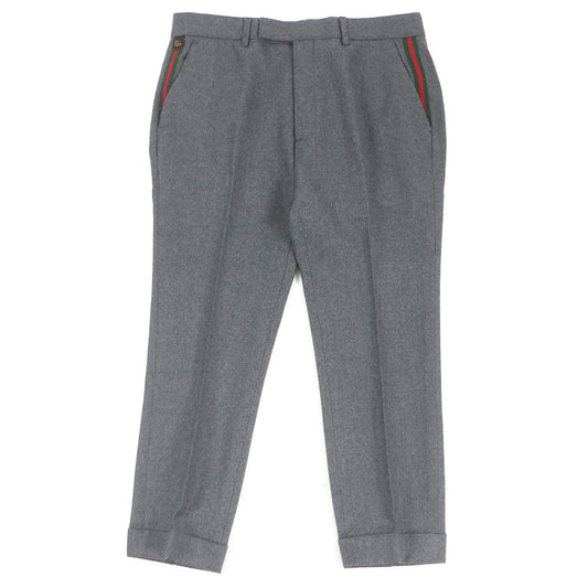 GUCCI Wool Cowhide Slacks Gray 50 Italy