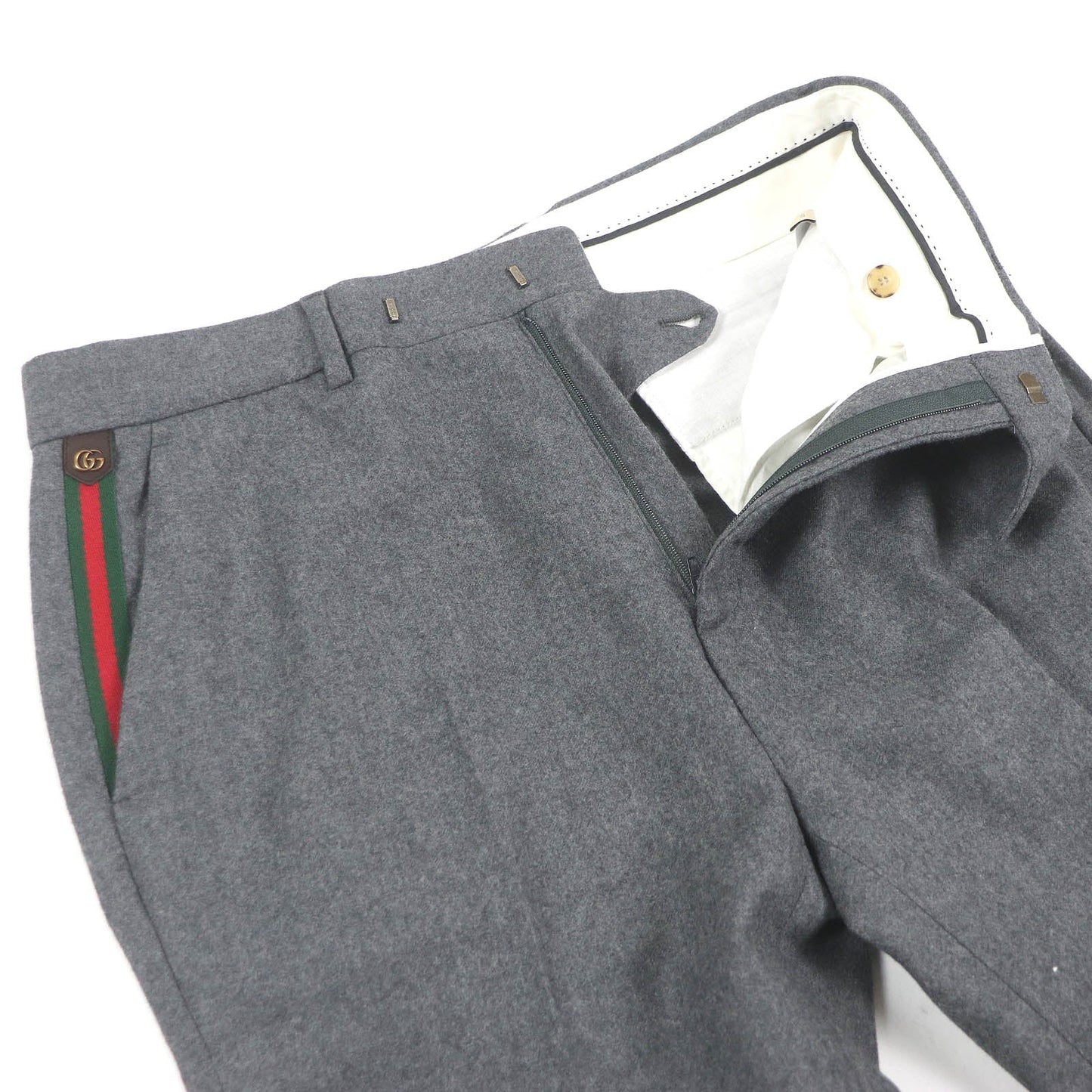 GUCCI Wool Cowhide Slacks Gray 50 Italy