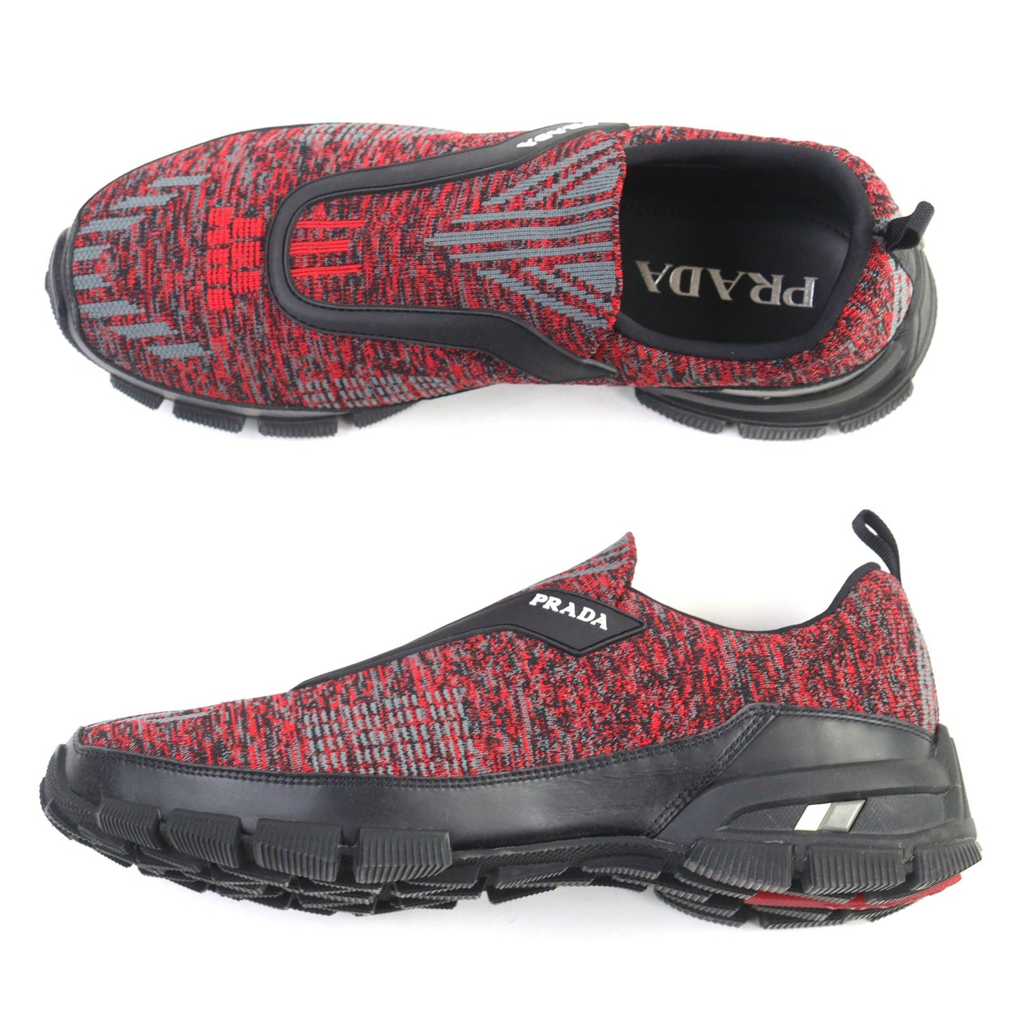 Prada Cross Action Slip-On Knit Sneakers