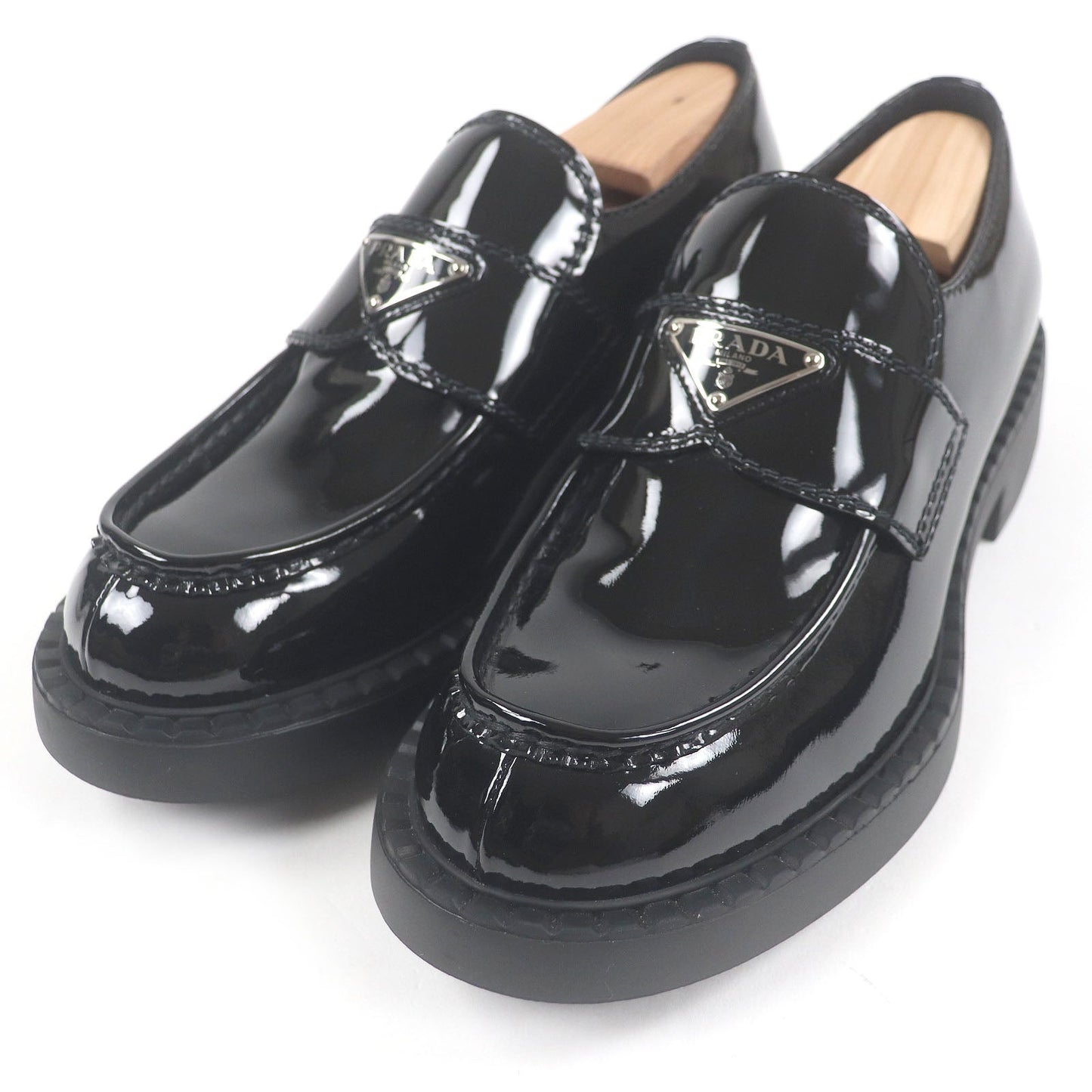 Prada Triangle Logo Patent Leather Loafers
