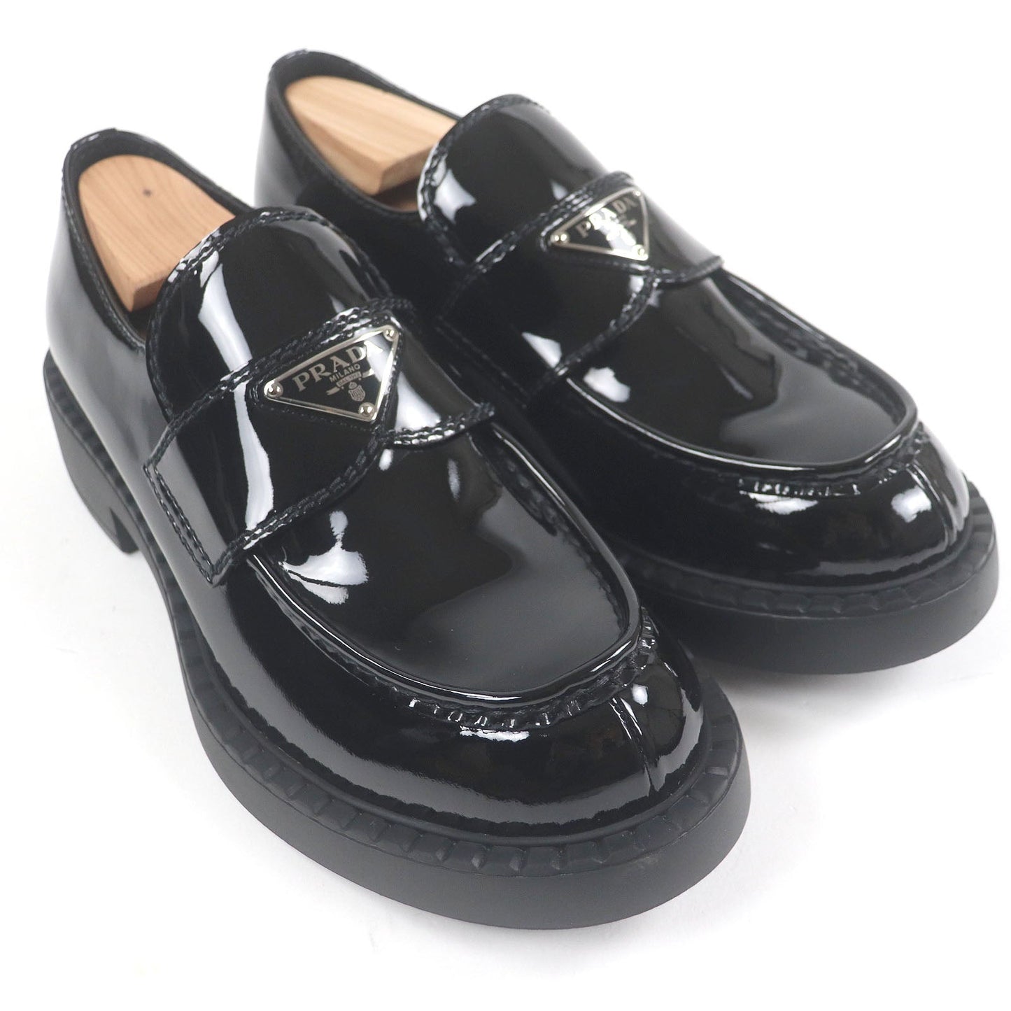 Prada Triangle Logo Patent Leather Loafers