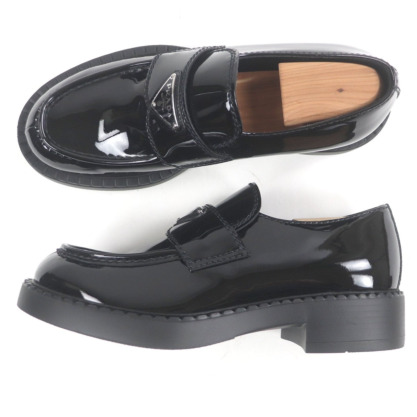 Prada Triangle Logo Patent Leather Loafers
