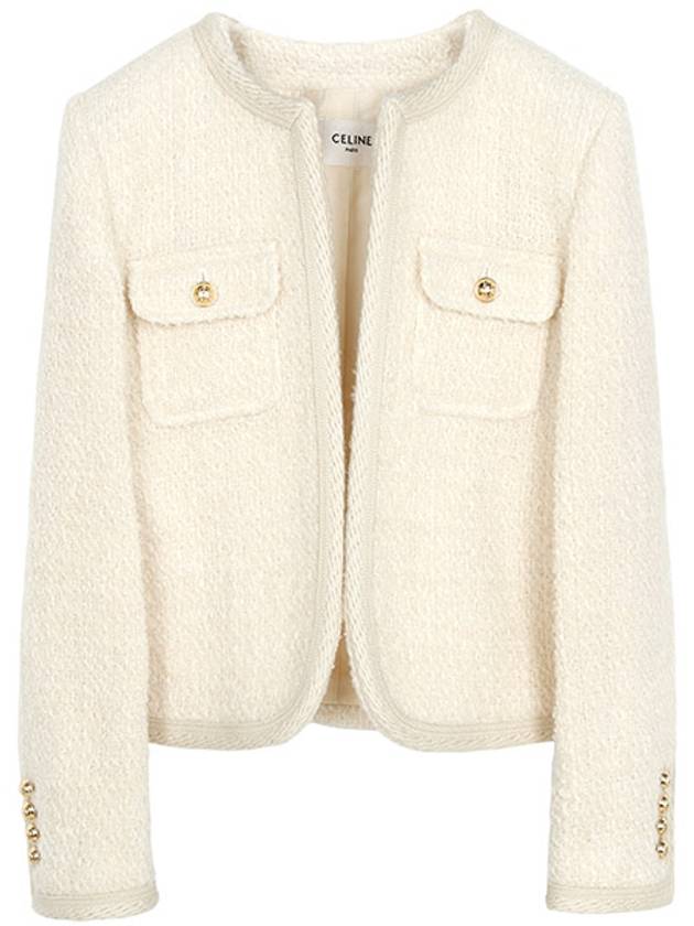 CELINE Chelsea Tweed Wool Jacket Ivory