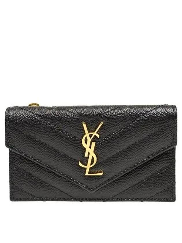 Saint Laurent Cassandre Matelasse Fragment Emboss Leather Flap Card Wallet Black