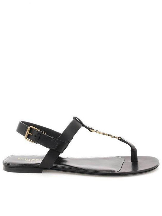 Saint Laurent Men's Cassandra Strap Leather Sandals Black