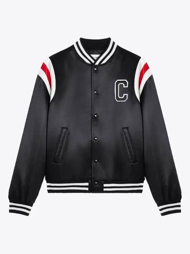 CELINE Men's Logo Patch Satin Bomber Jacket Black