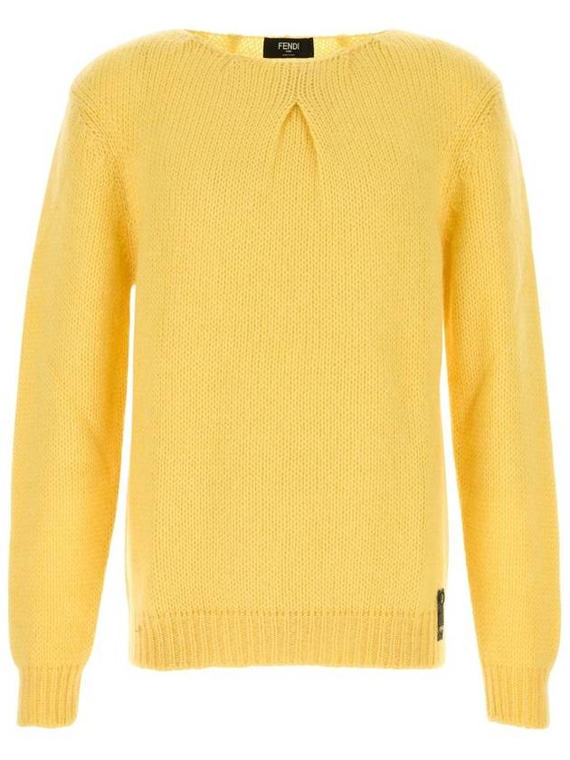 Fendi Crew Neck Mohair Knit Top Yellow