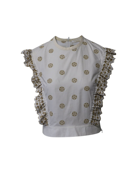 Chloe Broderie Anglaise Crop Top in White Cotton