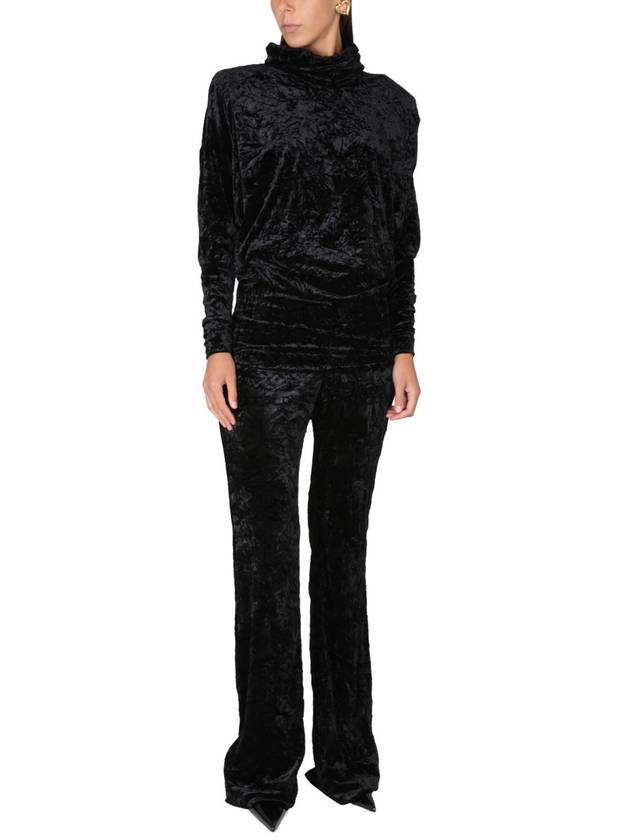 Saint Laurent Women's High-Neck Velvet Midi Dress Black
