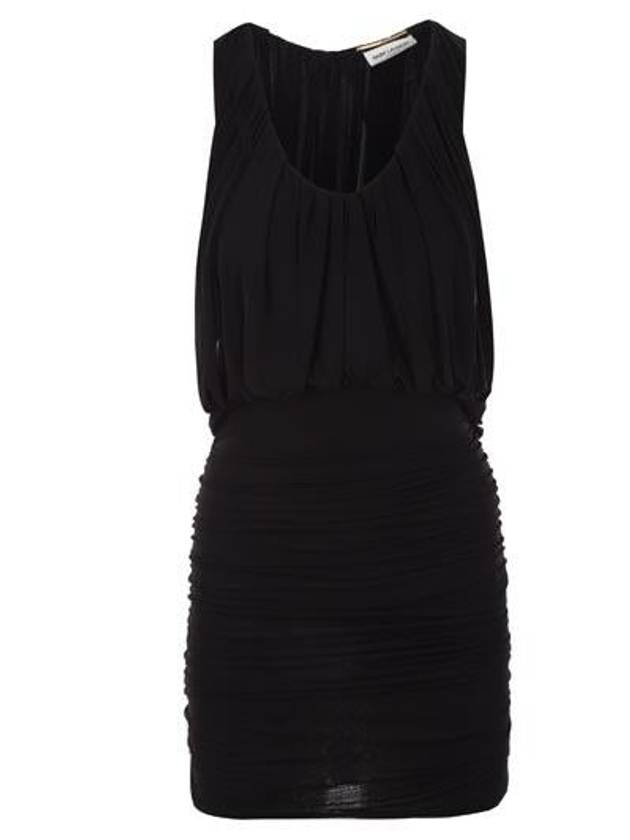 Saint Laurent Women's Draped Sleeveless Jersey Mini Dress Black