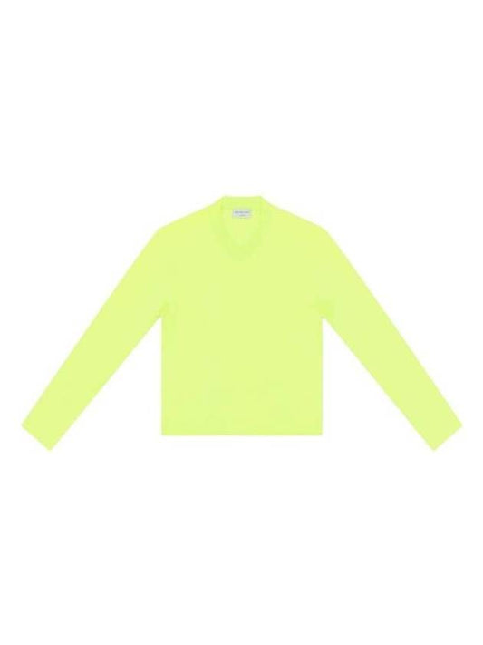 Balenciaga V-neck logo tab long-sleeved T-shirt neon green